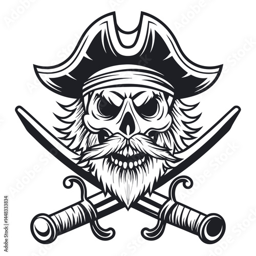 Skull Pirate with Hat and Crossed Swords, Design, Transparent Background