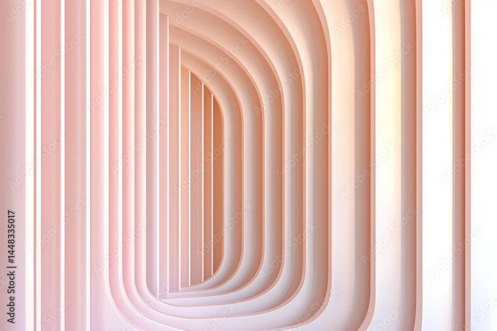 Fototapeta premium Symmetrical Minimalist Architectural Design in Pale Pink Tones with Curved Arches Creating Depth and Shadow