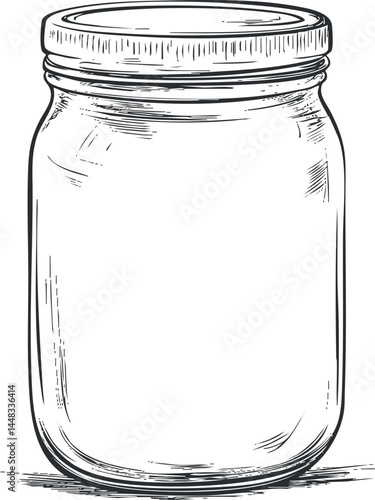 Hand drawn vintage style empty mason jar with lid isolated on white background