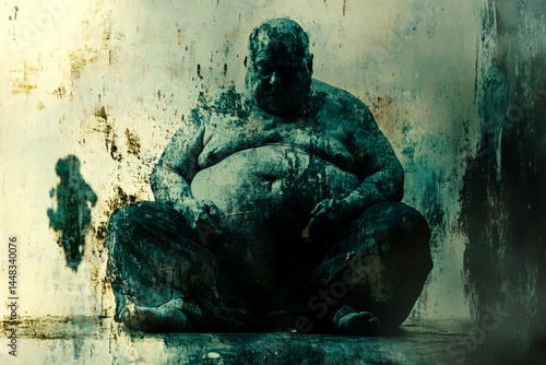 Obraz na płótnie Senior discomfort. Old age difficulties. Obesity - issue in old age: abstract image of individual status. Metaphorical obesity awareness of a aging. Aging reality. Elderly pain management. w salonie