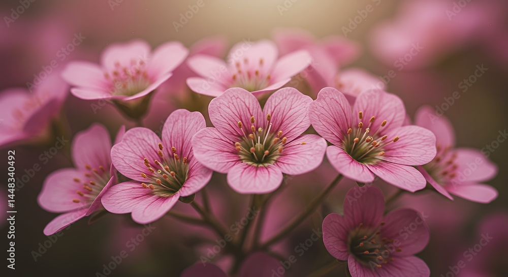 Fototapeta premium Blooming Pink Saxifrage Flowers in Close Up Springtime Display