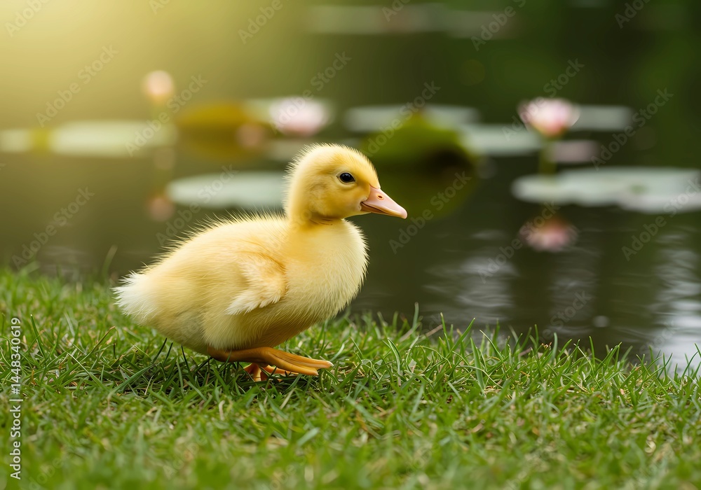 Adorable Yellow Duckling by the Pond Adorable Yellow Duckling by the Pond