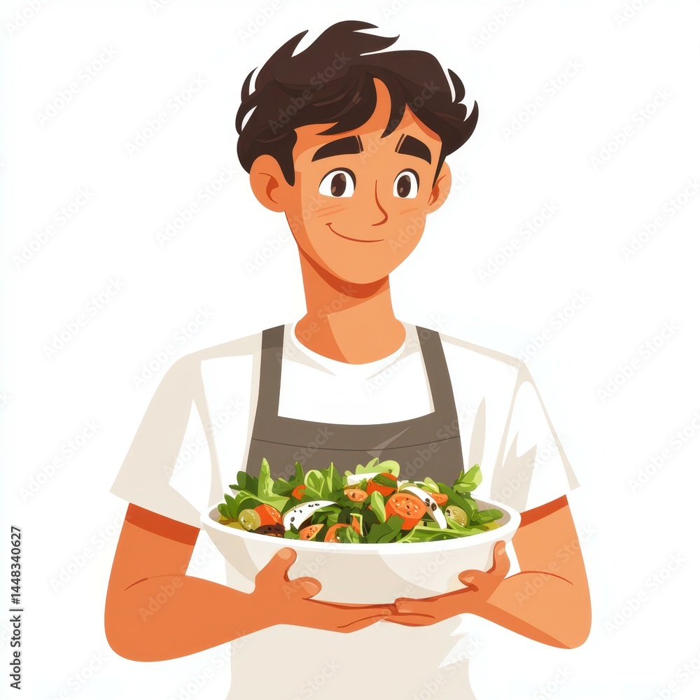 Young man preparing a fresh salad in a bright kitchen with colorful ingredients for a healthy meal Young man preparing a fresh salad in a bright kitchen with colorful ingredients for a healthy meal