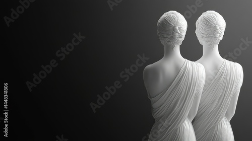 Two elegant, classical figures, back view