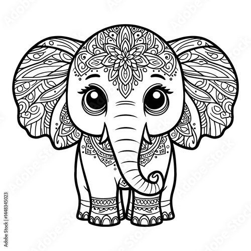 A beutiful vector Zentangle stylized and antistress coloring page elephant