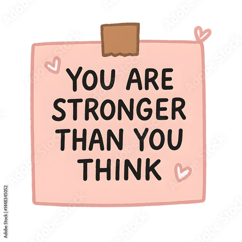 Inspiring Pink Sticky Note with Motivational Quote You Are Stronger Than You Think for Positive Mindset