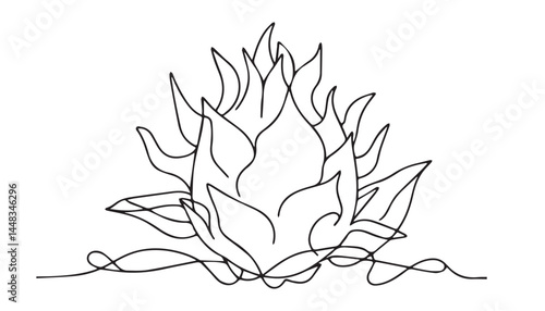 Continuous one single minimal line drawing dragon fruit