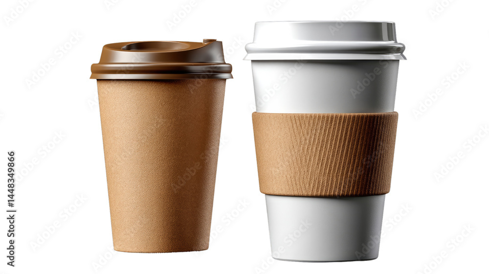 Coffee Cups: A visual duo of two coffee cups, designed for the on-the-go caffeine enthusiast, in a studio shot. These cups capture the essence of morning ritual. Coffee Cups: A visual duo of two coffee cups, designed for the on-the-go caffeine enthusiast, in a studio shot. These cups capture the essence of morning ritual.