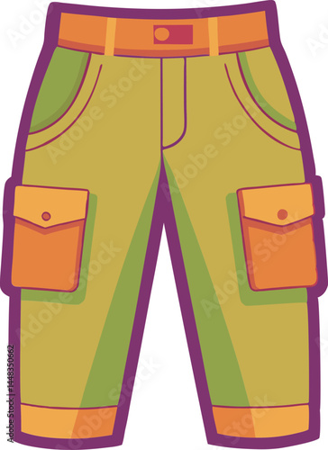 A stylish vector illustration of cargo pants featuring detailed stitching, multiple pockets, and realistic fabric texture, ideal for fashion design projects.