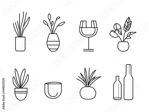 Abstract Line Art Illustration of Stylish Tabletop Decorations for Living Room