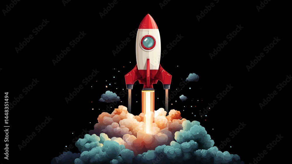 A vibrant rocket launching into space. A vibrant rocket launching into space.