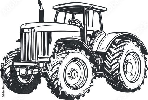 Black and white illustration of a farm tractor with large tires for agricultural work