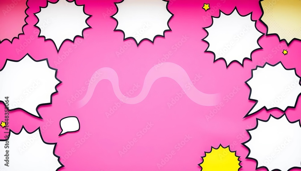 Bright pink background with comic book style speech bubbles and graphic elements, abstract, bright pink Bright pink background with comic book style speech bubbles and graphic elements, abstract, bright pink