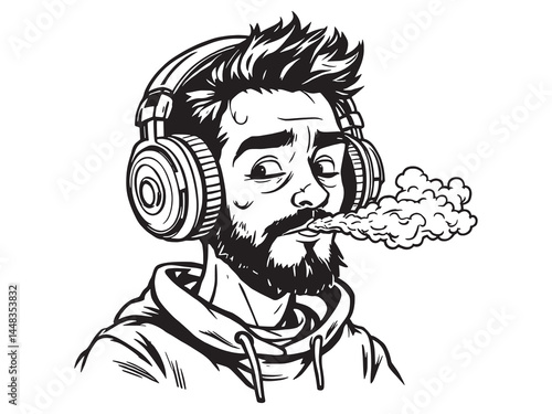 abstract smoker profile silhouette in line art style
