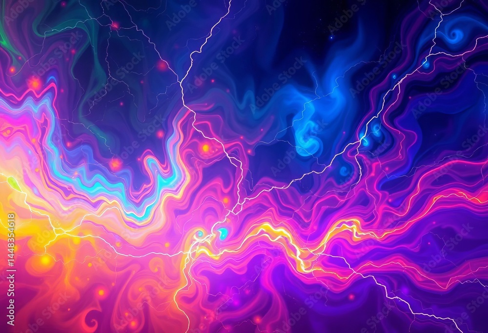 Abstract fractal rainbow lightning streaks across vibrant, swirling nebula, vibrant, art Abstract fractal rainbow lightning streaks across vibrant, swirling nebula, vibrant, art