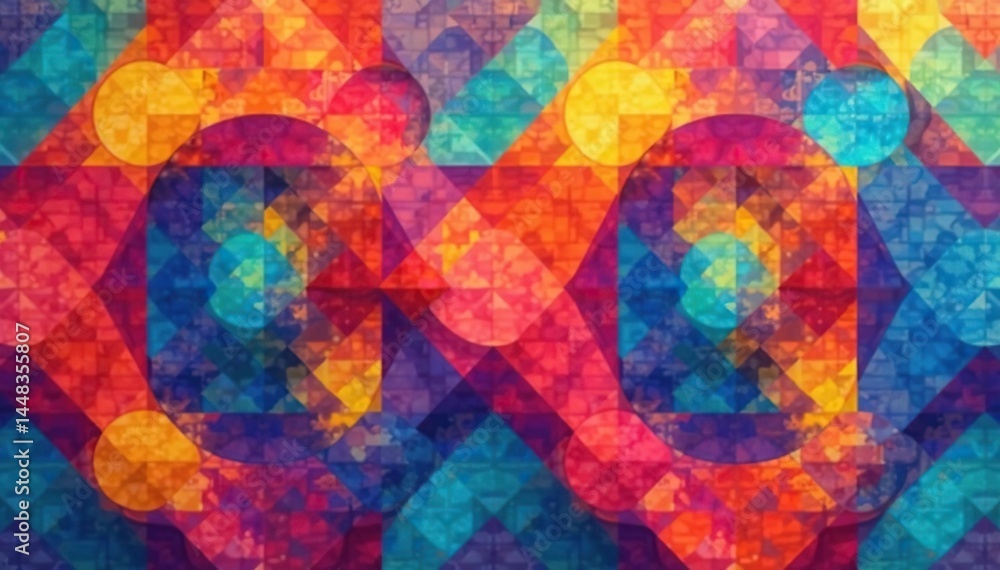Fototapeta premium Geometric shapes in vibrant colors, endlessly repeating , vibrant, background