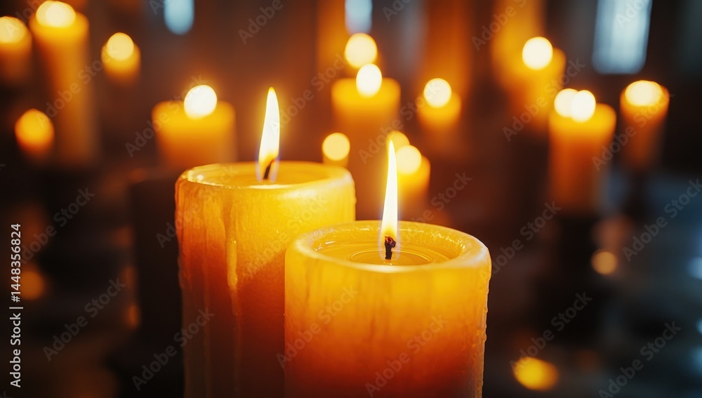 Illuminated Atmosphere: Golden Candles Glow in the Dark Illuminated Atmosphere: Golden Candles Glow in the Dark