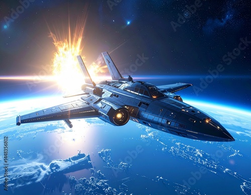 Wallpaper Mural illustration of future spaceship and outer space Torontodigital.ca