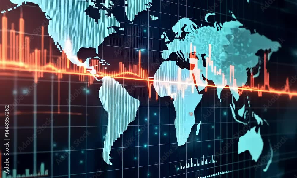 Global network connection map with glowing lines and data visualization ...