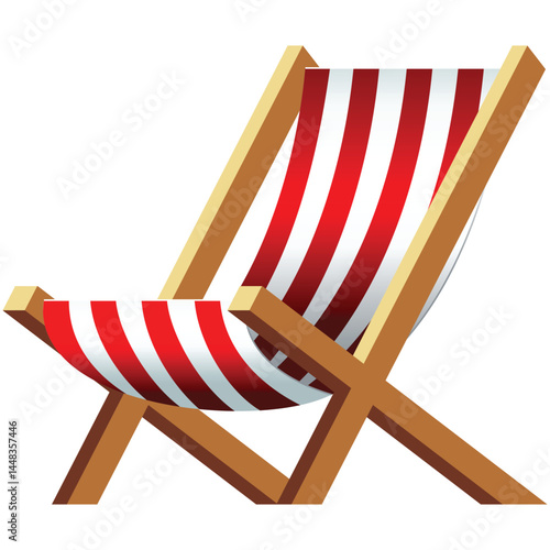 Deck chair vector. Summer sea beach chaise longue icon. Isolated striped recliner folding furniture leisure equipment on white background