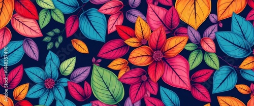 Wallpaper Mural Elegant hand-drawn floral seamless pattern Vector background with colorful leaves, ideal for fashion prints and wallpaper, leaves, spring Torontodigital.ca