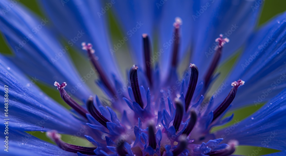 Obraz premium Close Up of Blue Flower Petals and Stamens in Bloom