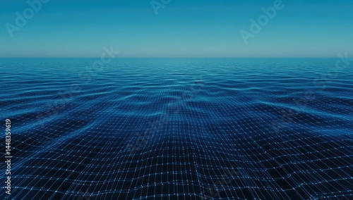 Digital ocean waves with grid overlay