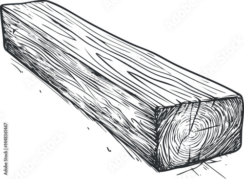 Hand drawn illustration of a wooden log showing detailed grain texture and natural wood pattern