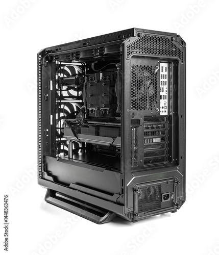 Obraz na płótnie This image shows a high-performance PC case with a clear side view of its internal components, including CPU cooling, GPU, and efficient airflow design. w salonie