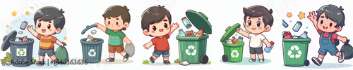 vector of a child throwing trash in the bin