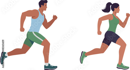 Png illustration in simple flat style and characters - man and woman running in the park