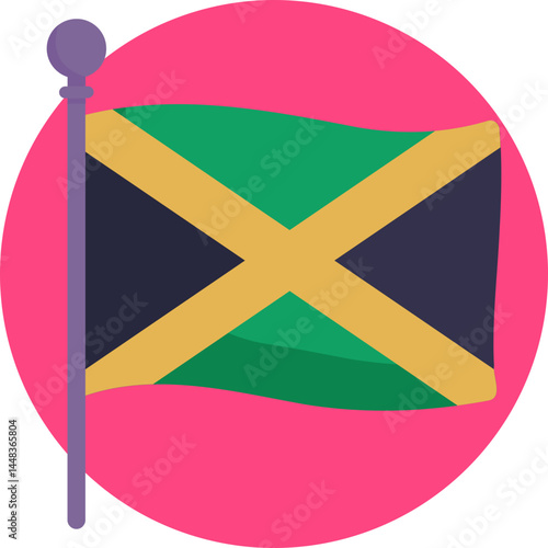 Jamaican flag symbol with green, black, and gold colors, representing the origin of reggae music.