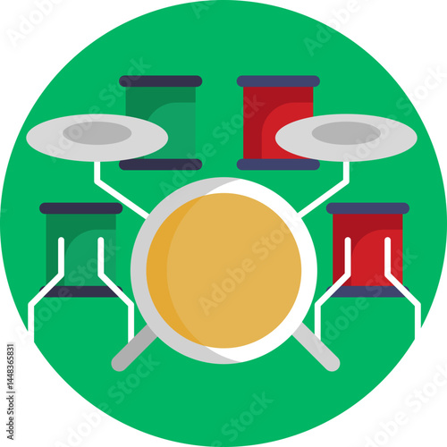 A collection of drums used in reggae music, typically including a bass drum, snare, and toms, providing the rhythm foundation.