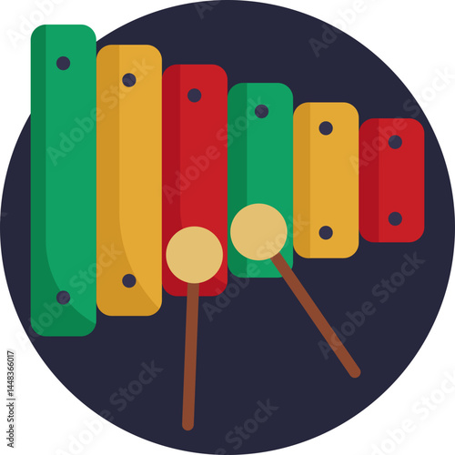 A colorful xylophone, often used in reggae music to add rhythmic melody and lively percussion.