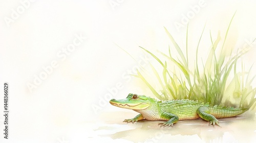Realistic Illustration of a Crocodile Resting by the Water's Edge