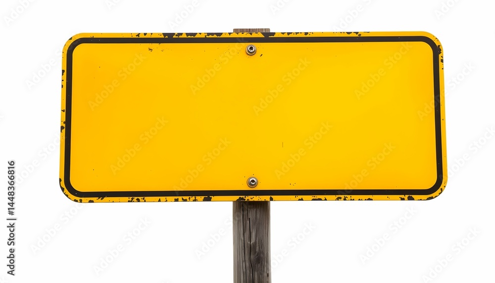 Yellow rectangular sign, blank, metal post, minimalist road sign, highway marker, empty warning sign, bright yellow background, simple design Yellow rectangular sign, blank, metal post, minimalist road sign, highway marker, empty warning sign, bright yellow background, simple design