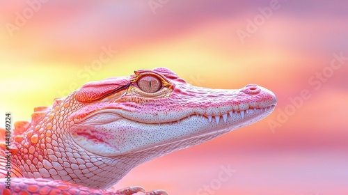 Colorful Alligator Portrait Against Soft Sunset Background