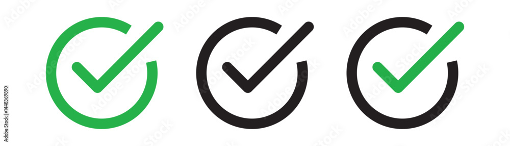 Check mark icon button set. Check box icon with right and wrong buttons and yes or no checkmark icons in green tick box and red cross. Check mark icon button set. Check box icon with right and wrong buttons and yes or no checkmark icons in green tick box and red cross.