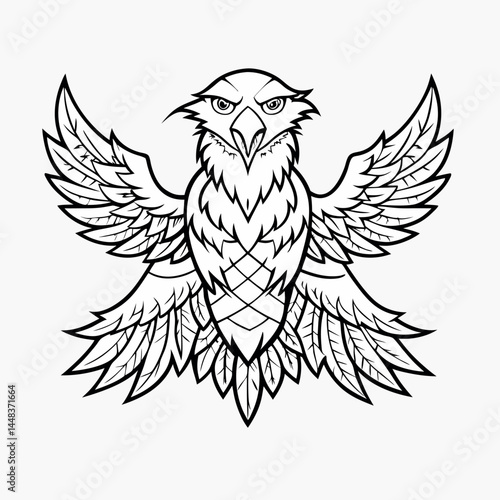Trippy Eagle with Wound – Outline Vector Illustration on White Background