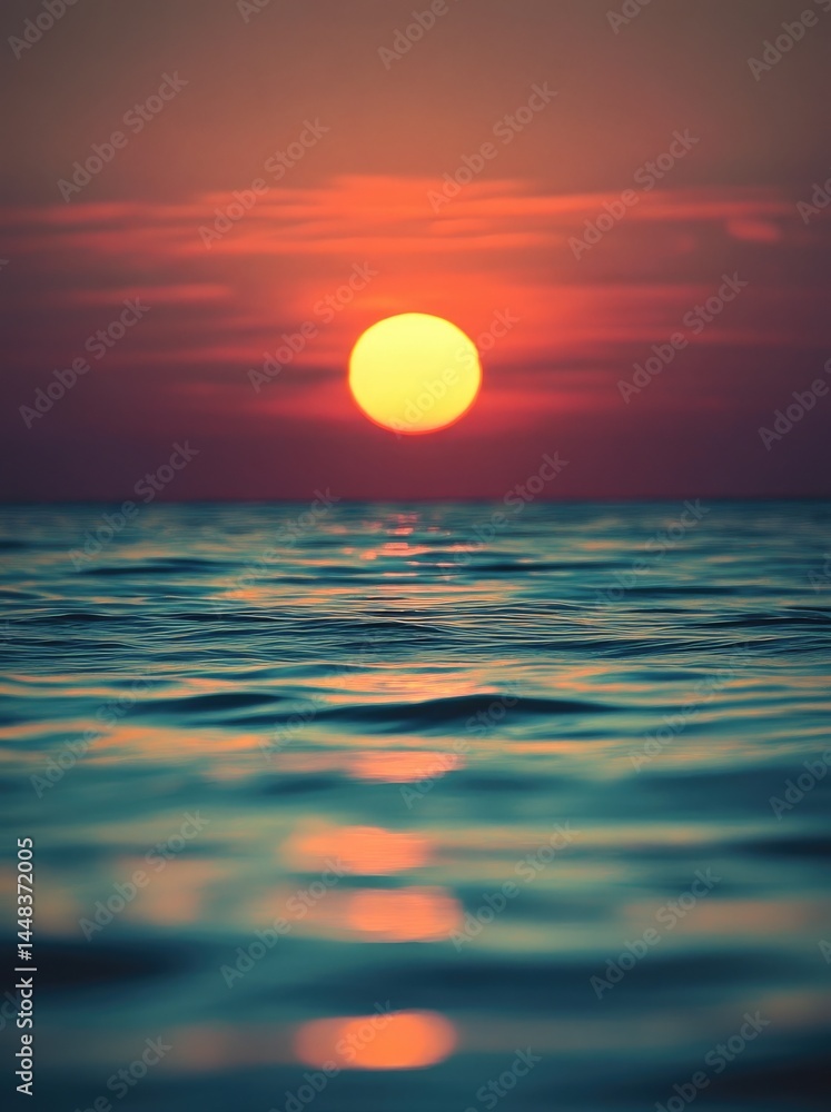 Obraz premium Vivid sunset over tranquil ocean