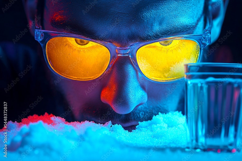 Hallucination - due to cocaine: abstract image of mental state. Seeing things. Metaphorical cocaine physical senses, of a mental illusion. Abstract medical background. Neurological abnormalit.