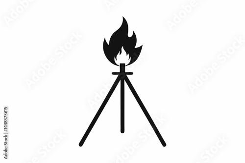Campfire Tripod Stand Silhouette Vector Illustration