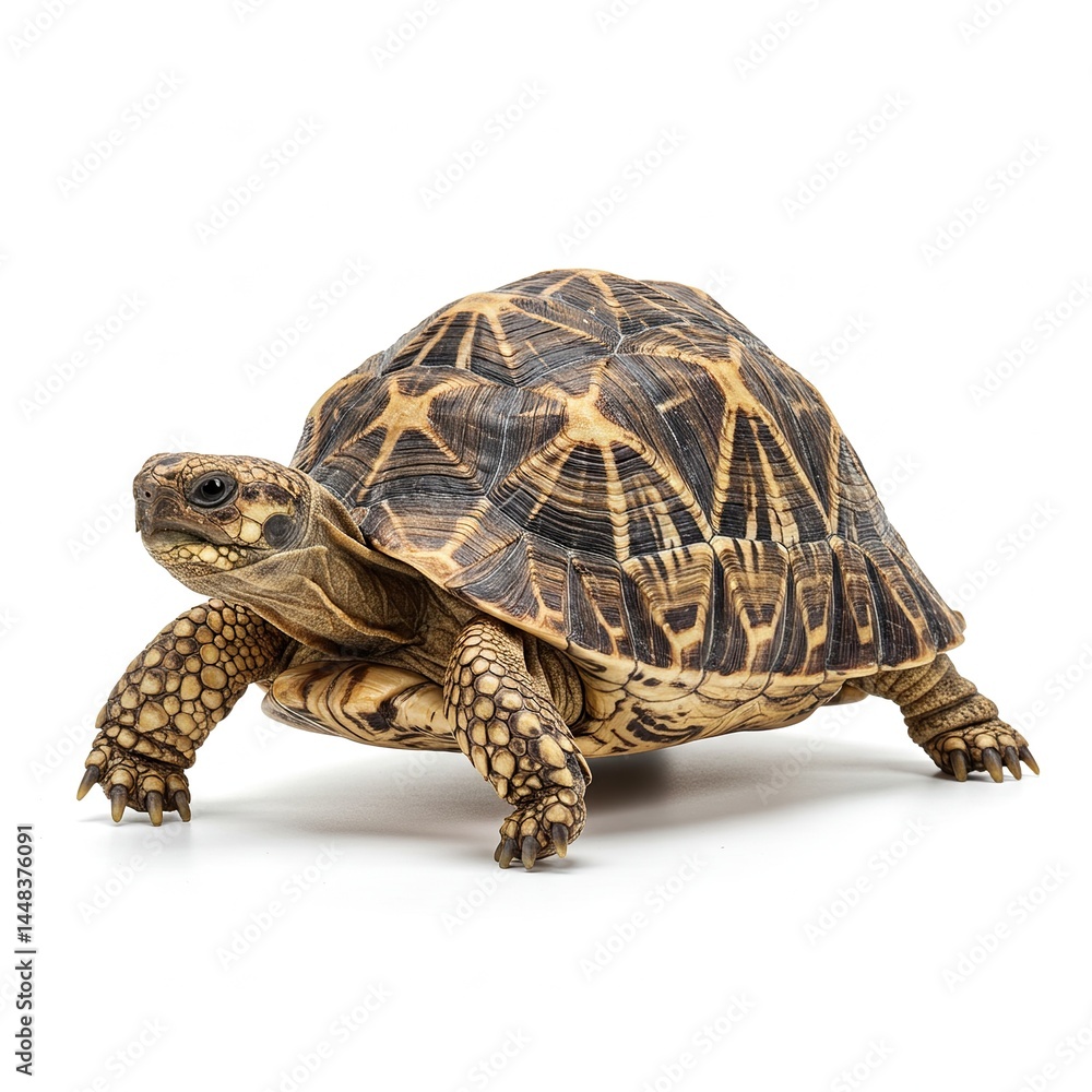 Obraz premium Indian Star Tortoise Walking on White Background