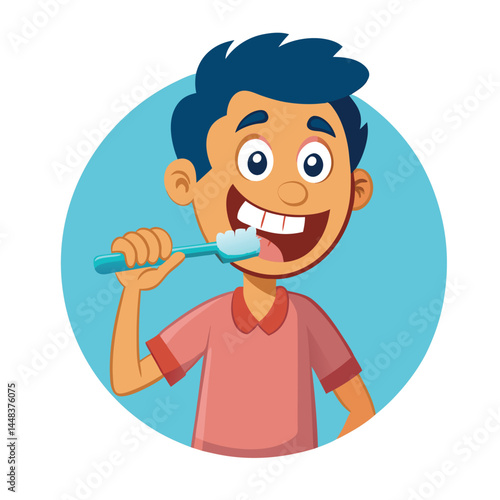 Funny Man Brushing Teeth – Cartoon Vector on White Background