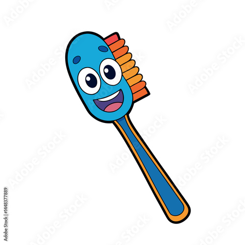 Funny Toothbrush – Line Art Vector Illustration on White Background