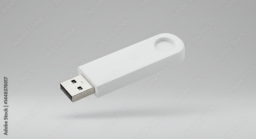 Floating White USB Flash Drive Mockup on Neutral Background: Clean, Minimalist Data Storage Solution for Business Presentations and Tech Marketing, Contemporary and Professional Style Floating White USB Flash Drive Mockup on Neutral Background: Clean, Minimalist Data Storage Solution for Business Presentations and Tech Marketing, Contemporary and Professional Style