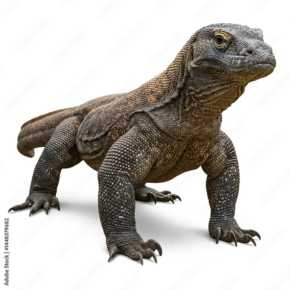 Obraz premium Komodo Dragon Reptile Closeup Isolated on White Background