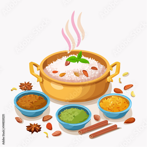 Traditional Indian Biryani with Aromatic Spices and Side Curry

