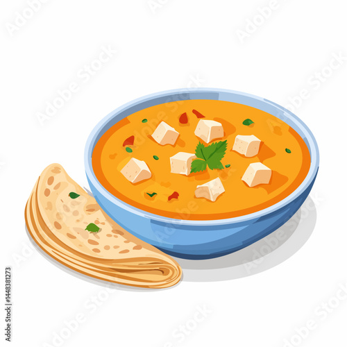 Paneer Butter Masala with Chapati – Classic Indian Vegetarian Dish in Vector Style

