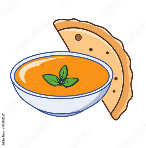 Indian Cashew Curry with Chapati – Traditional Vegetarian Meal Vector Illustration

